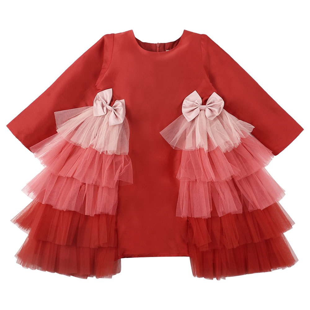 A Little Fable Full Sleeves Shaded Deep Bloom Dress - Red