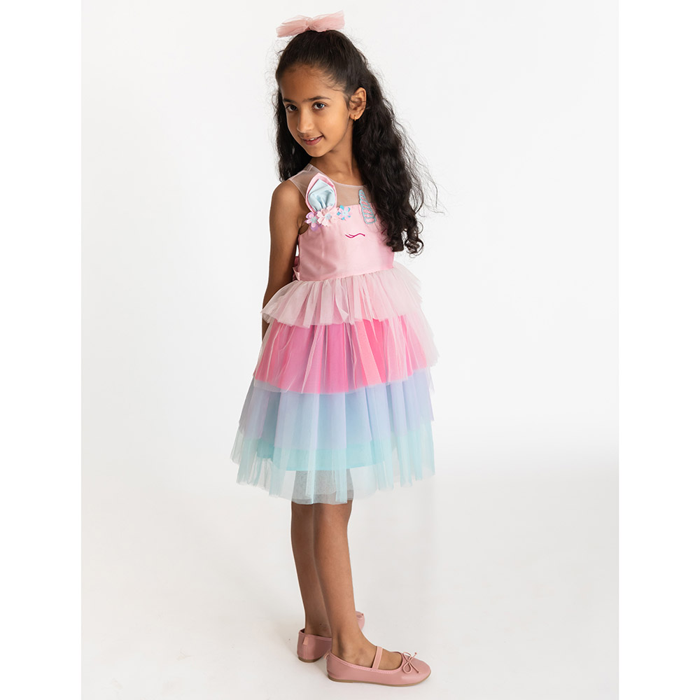 A Little Fable Glitter Horn Unicorn Dress - Pink