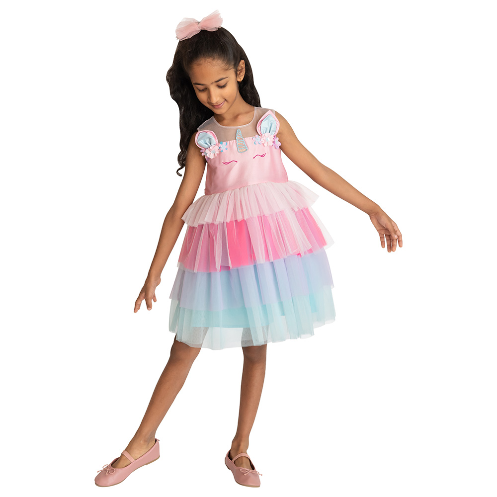 A Little Fable Glitter Horn Unicorn Dress - Pink