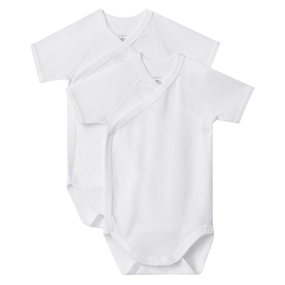 Petit Bateau Solid Short Sleeves Bodysuit - White - 2 Pcs