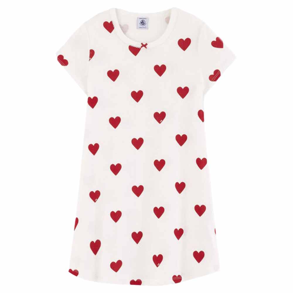 Petit Bateau Girl's Heart Print Cotton Nightdress - White