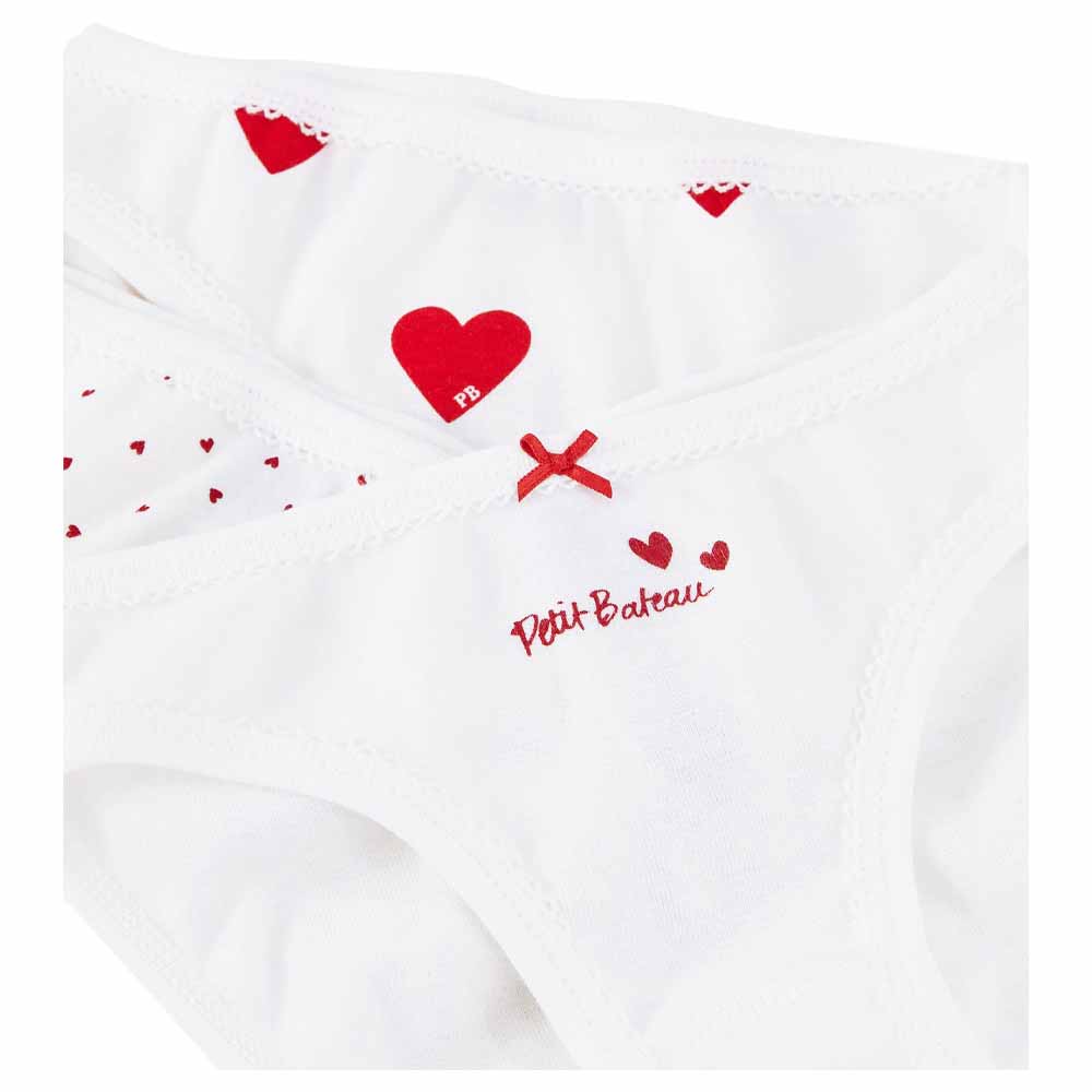 Petit Bateau Girl's Heart Print Brief - White - 3 Pcs