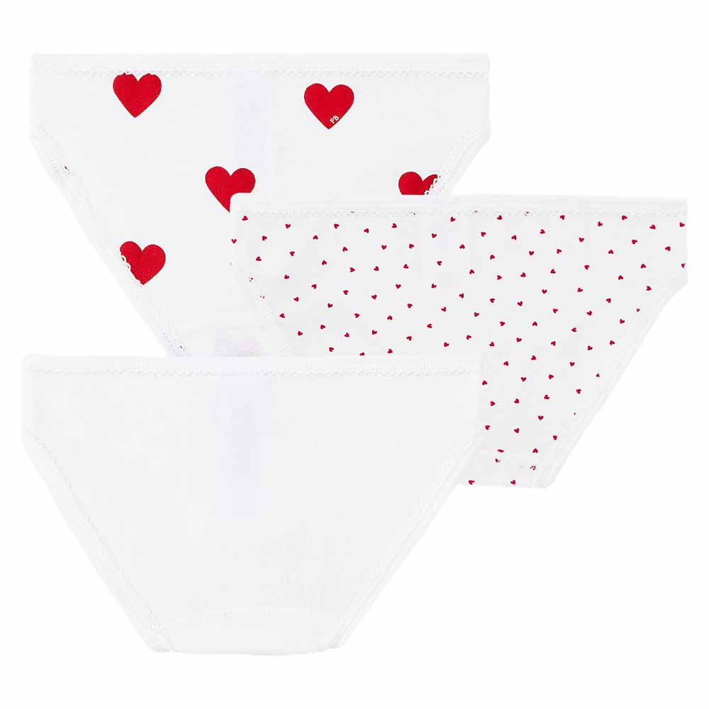 Petit Bateau Girl's Heart Print Brief - White - 3 Pcs