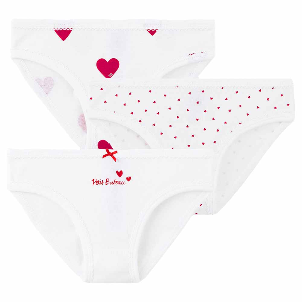Petit Bateau Girl's Heart Print Brief - White - 3 Pcs
