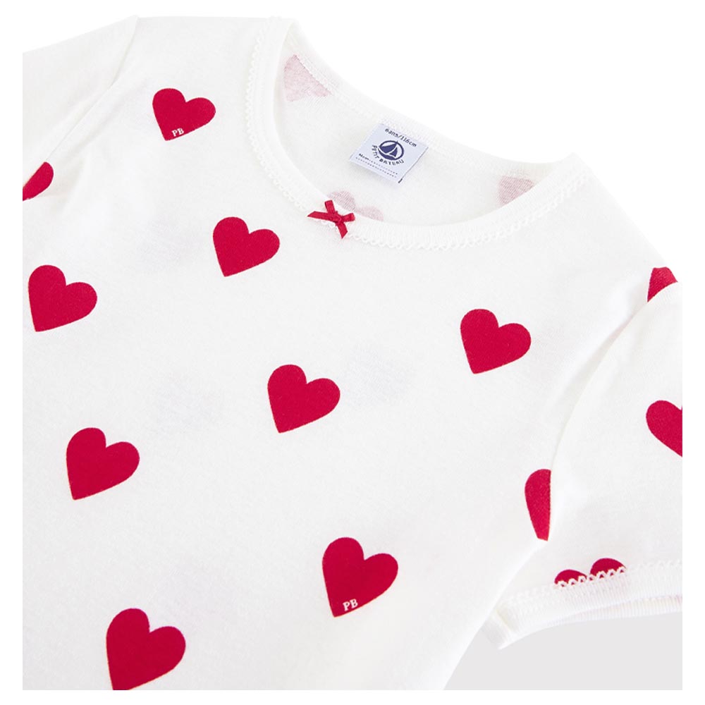 Petit Bateau Girl's Heart T-Shirt & Shorts - White - 2 Pcs