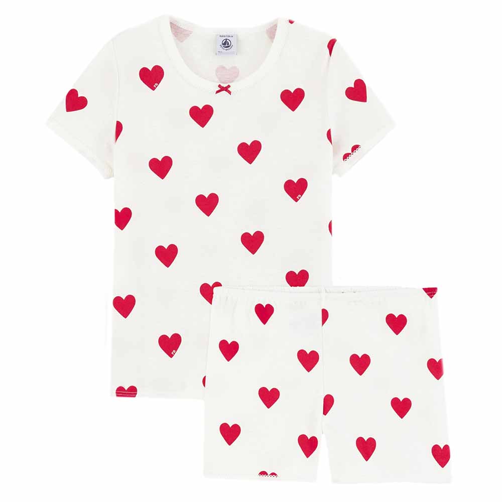 Petit Bateau Girl's Heart T-Shirt & Shorts - White - 2 Pcs