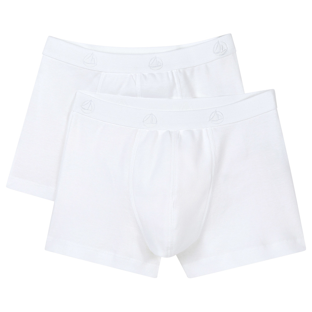 Petit Bateau Solid Boys Boxer Shorts - White - 2 Pcs