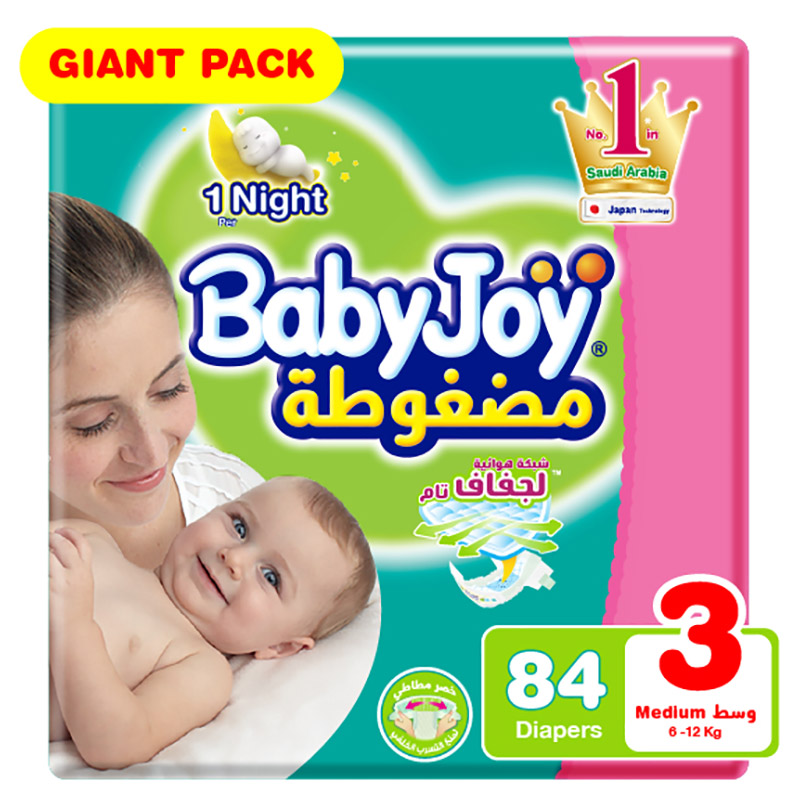 BabyJoy Diaper Giant Pack, Medium, 6-12kg - 84 count