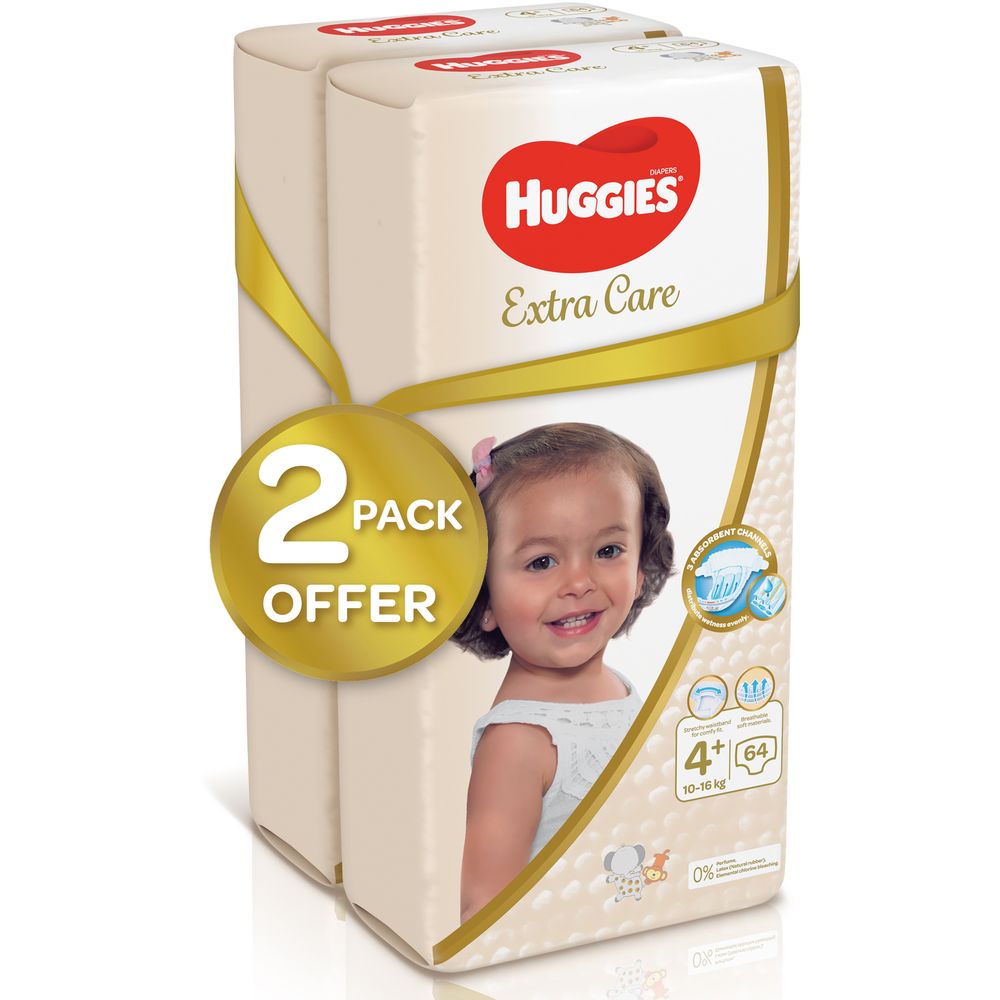 Huggies - Extra Care Diapers Size 4+ 10-16kg - 128pcs