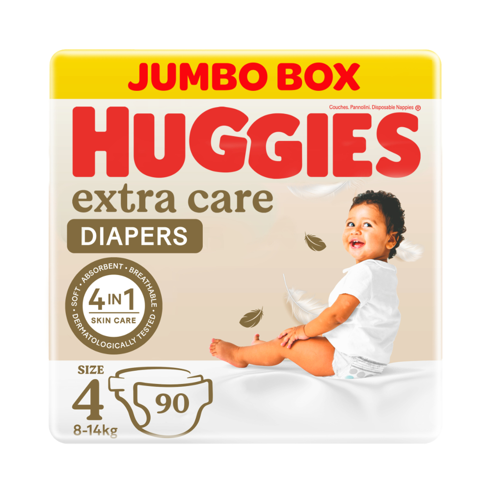 Huggies - Extra Care Diaper Jumbo Box - Size 4, 8-14 kg - 90 Pcs