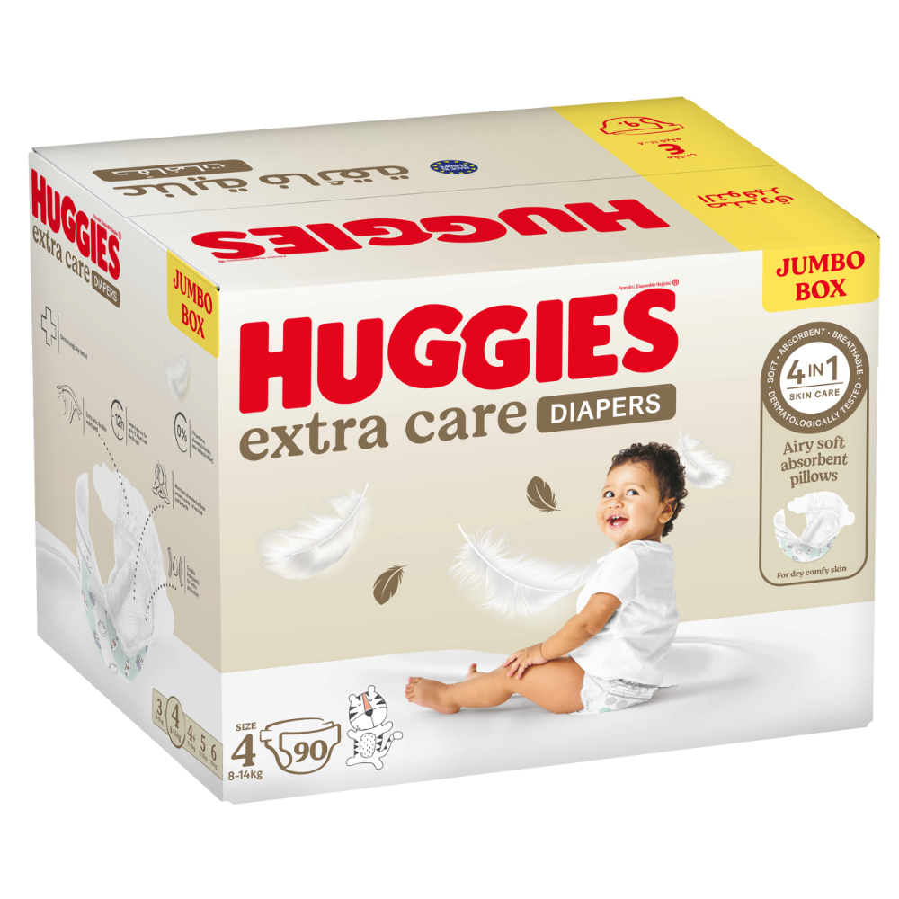 Huggies - Extra Care Diaper Jumbo Box - Size 4, 8-14 kg - 90 Pcs