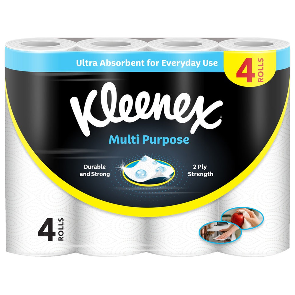 Kleenex - Multi Purpose Kitchen Tissue Paper Towel, 2 PLY, 4 Rolls x 40 Sheets, Absorbent Towels for all Surfaces