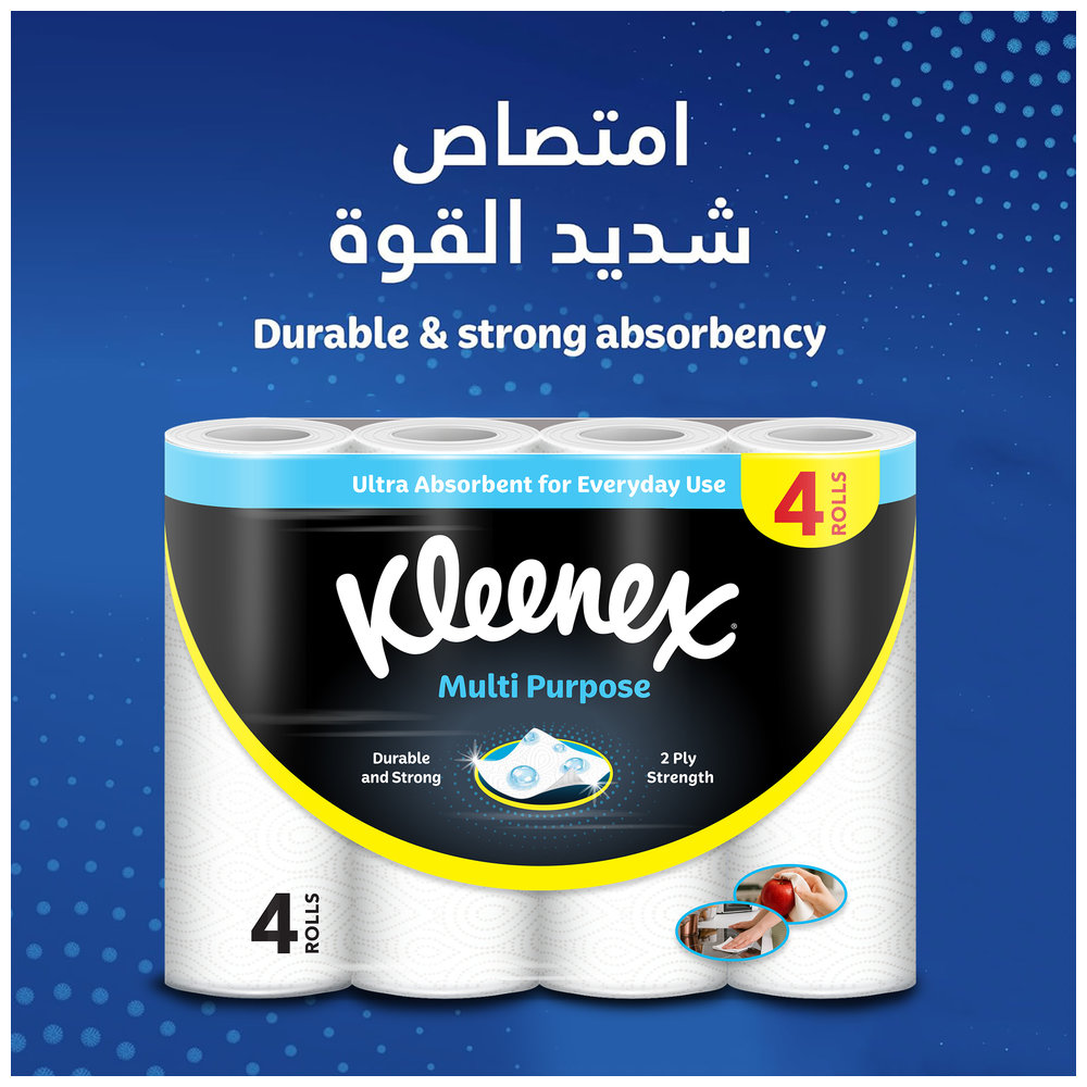 Kleenex - Multi Purpose Kitchen Tissue Paper Towel, 2 PLY, 4 Rolls x 40 Sheets, Absorbent Towels for all Surfaces