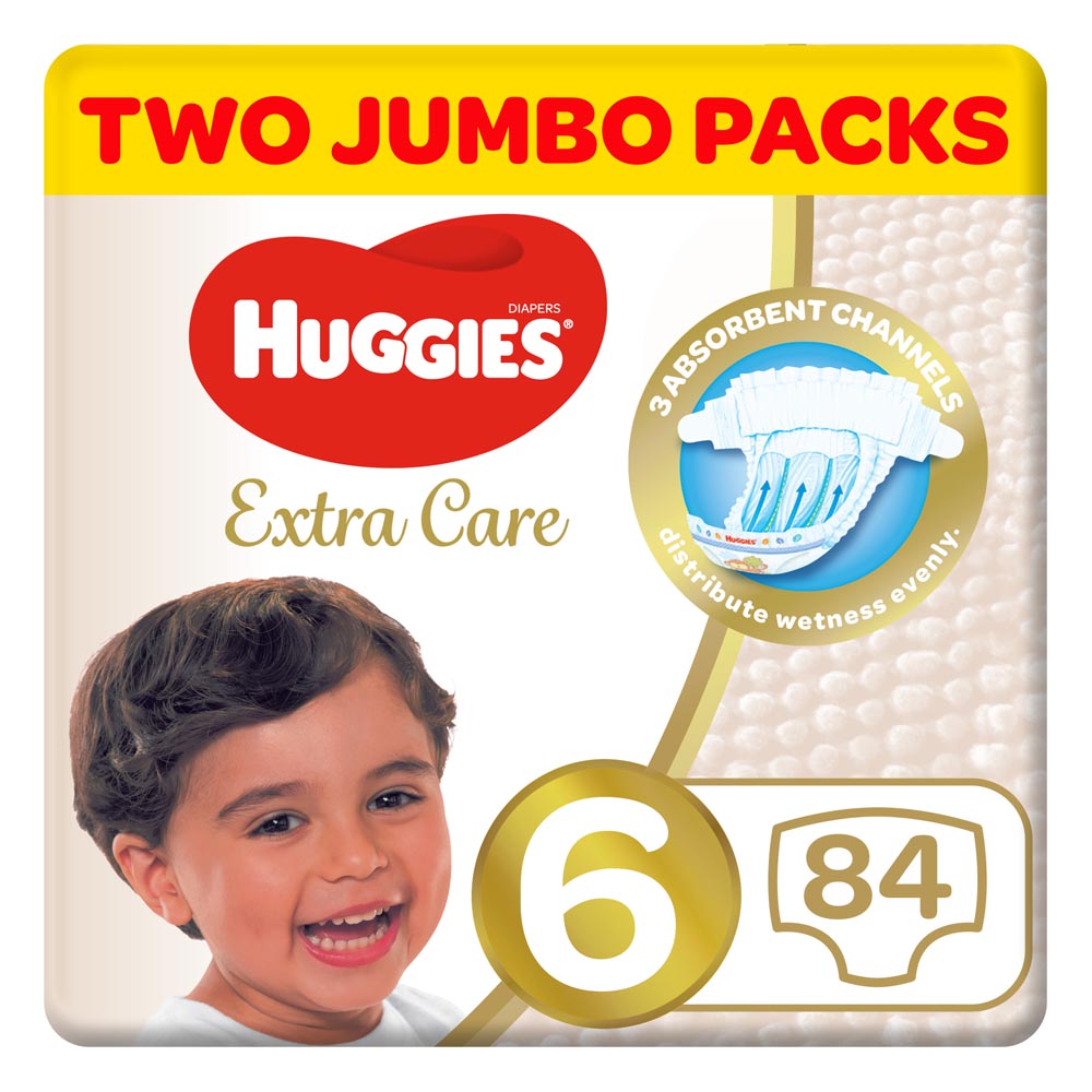 Huggies - Extra Care, Size 6, 15+ kg, Twin Jumbo Pack, 84 Diapers