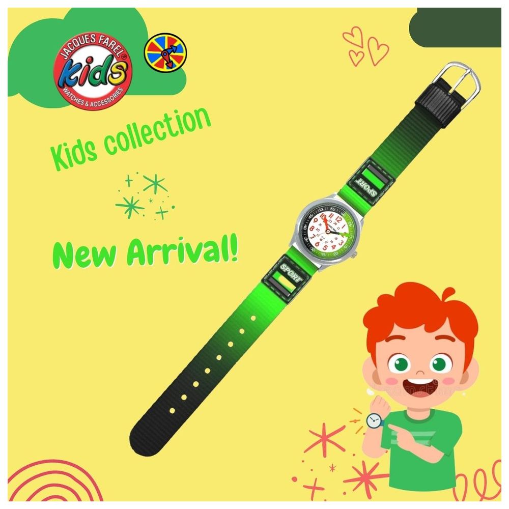 Jacques Farel Kids 3D Patch Polyester Strap Quartz Watch - Green