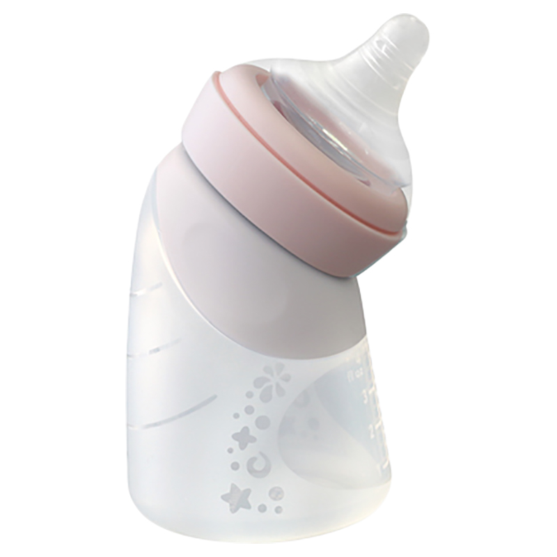 Marcus & Marcus - Silicone Angled Feeding Bottle & Spoon Set - Peach