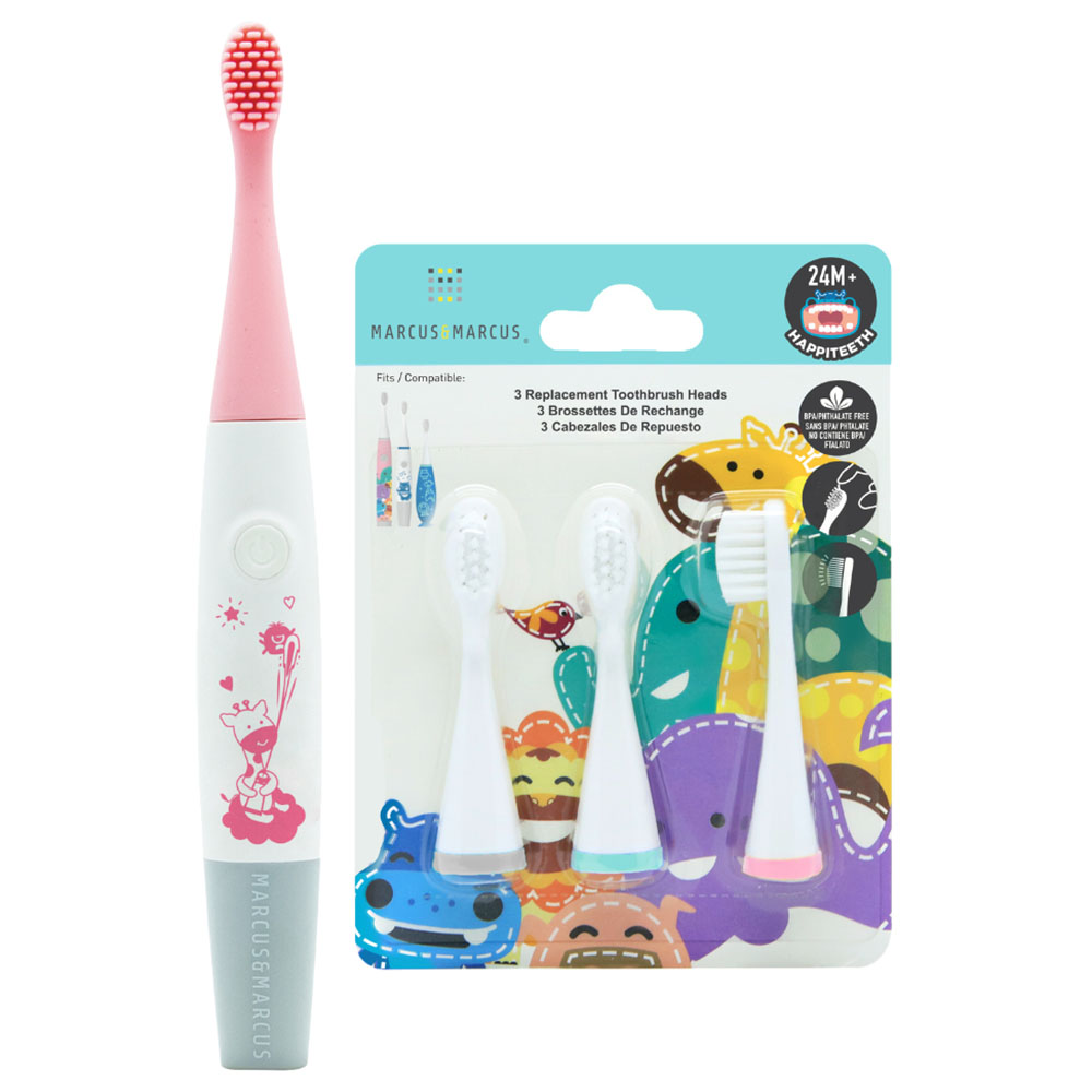 Marcus & Marcus - Sonic Electric Toothbrush With Silicone Head & 3 Nylon Heads - Pink