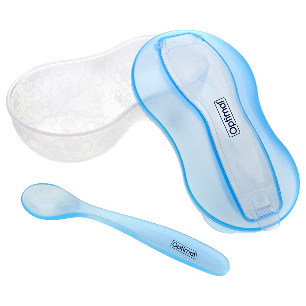 Optimal Grinding Feeding Bowl Tip Spoon - Blue