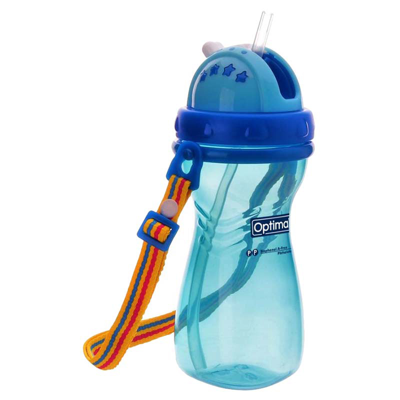 Optimal - P.P Wide Neck Straw Bottle - Blue - 400ml