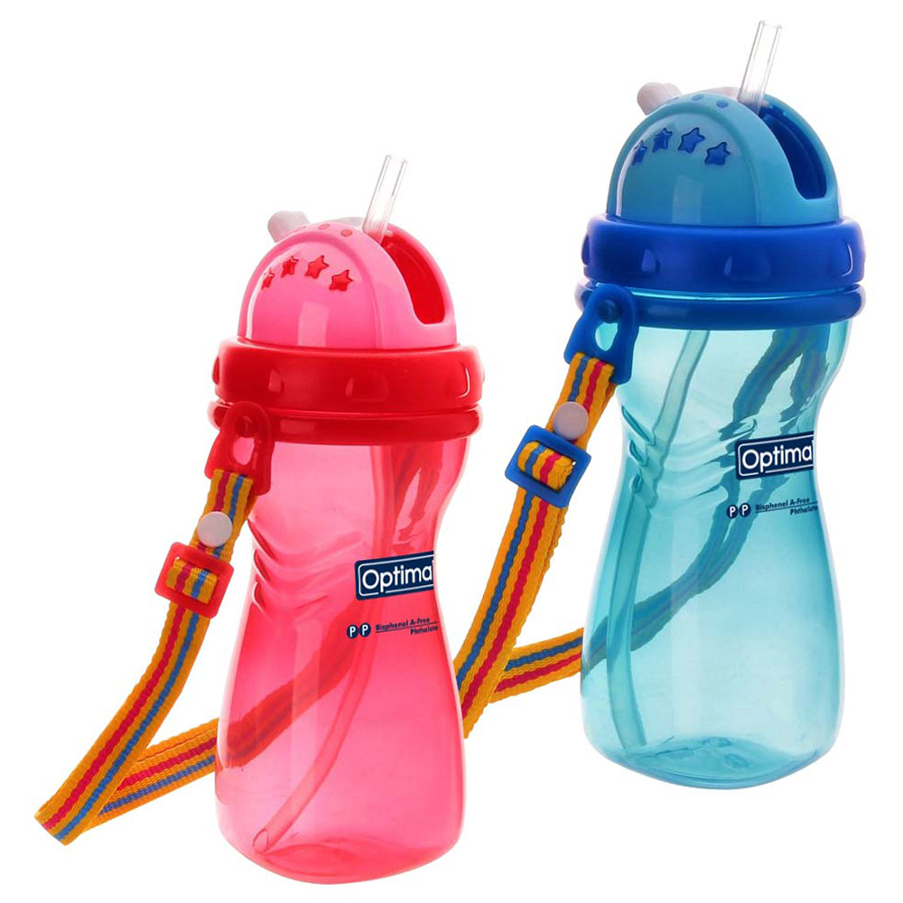 Optimal - P.P Wide Neck Straw Bottle - Blue - 400ml