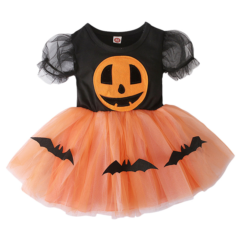 Sugar Rush Halloween Round Neck Short Sleeves Dress - Orange