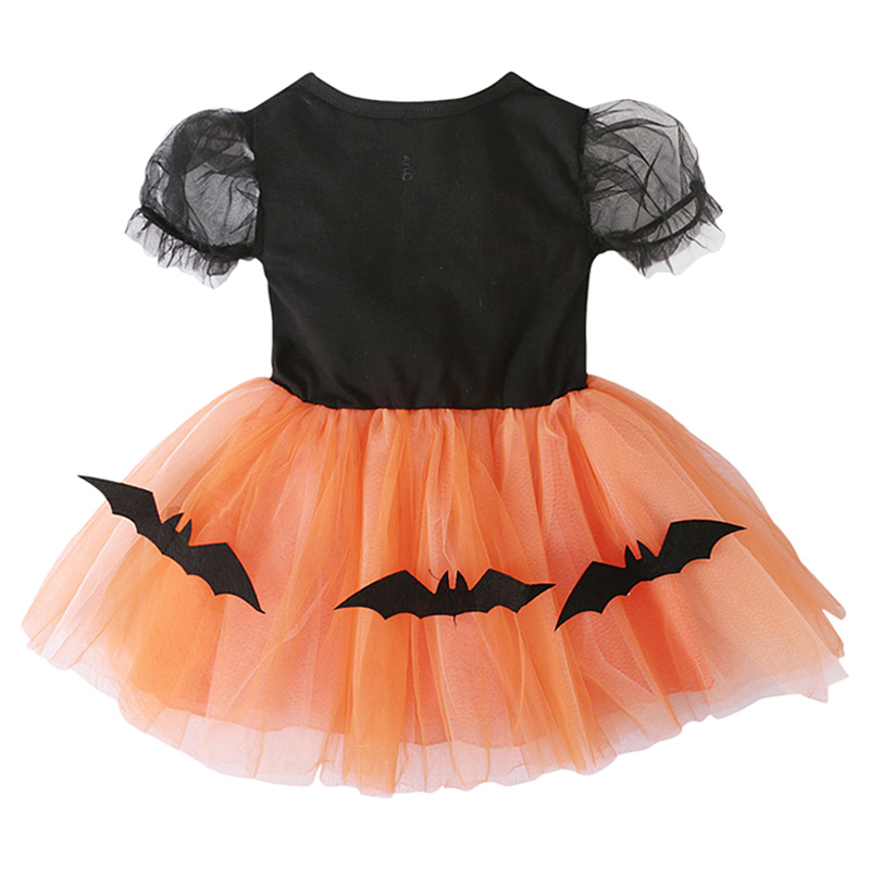 Sugar Rush Halloween Round Neck Short Sleeves Dress - Orange