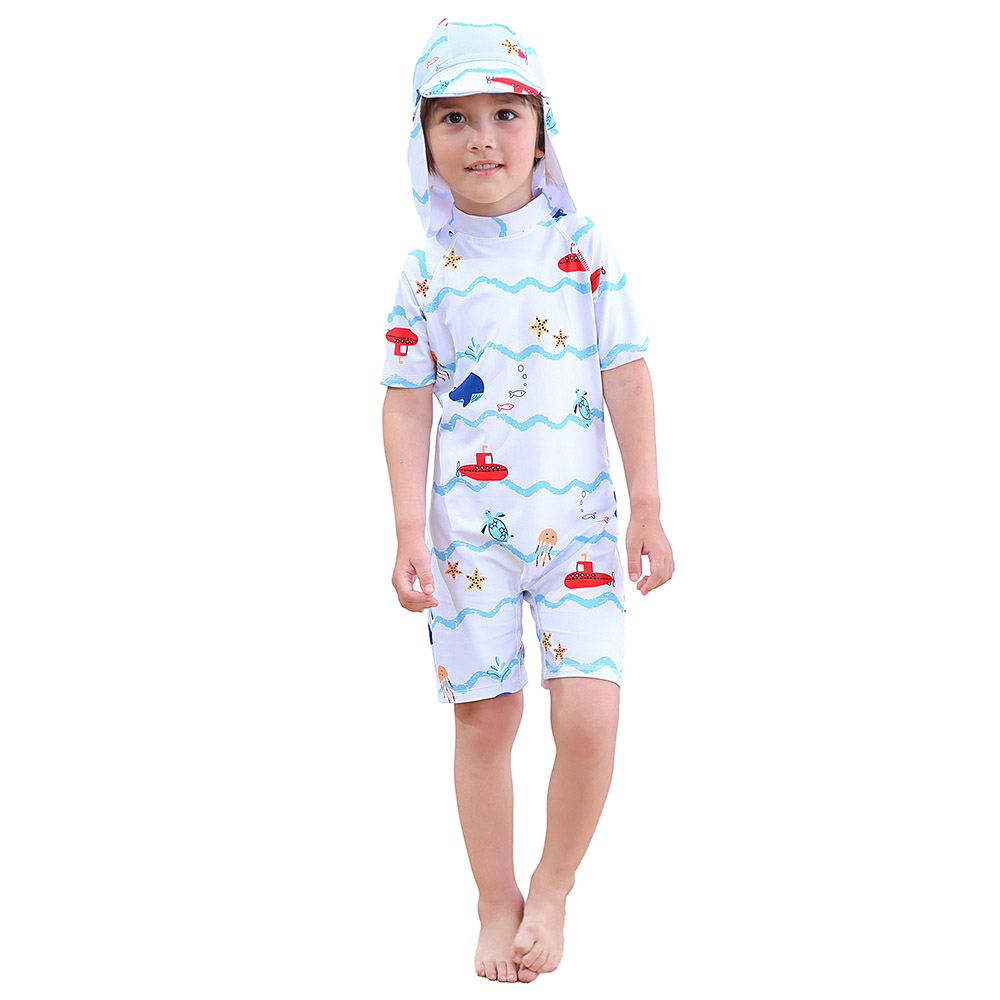 Sugar Rush Printed Swimsuits with Caps - White