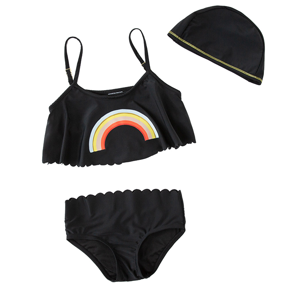 Sugar Rush Printed Swimsuits with Caps - Black