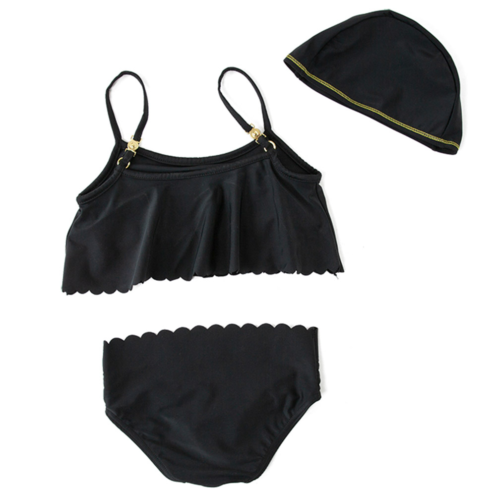 Sugar Rush Printed Swimsuits with Caps - Black