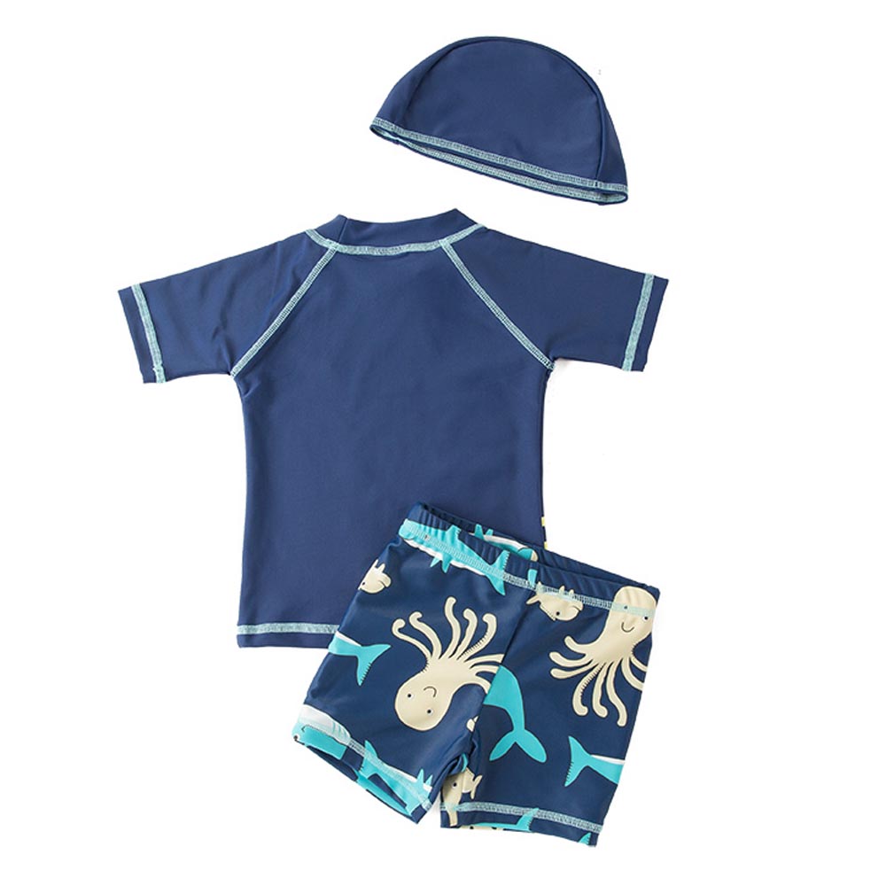 Sugar Rush Printed Short Sleeves Swimwear 3pc-Set - Navy