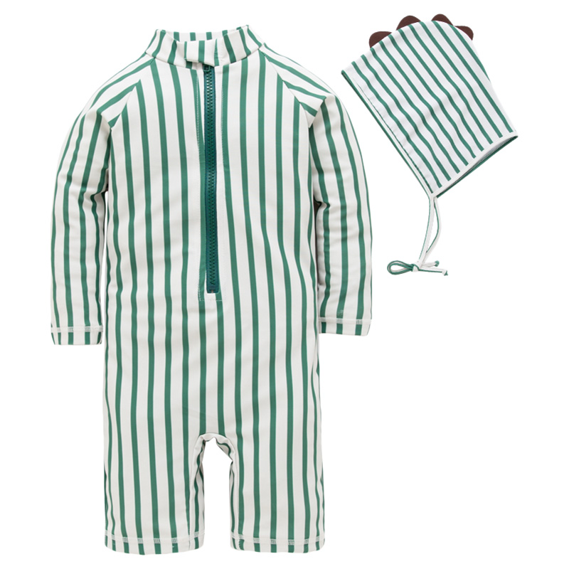 Sugar Rush Striped Classic Full Sleeves Swimwear & Cap Set
