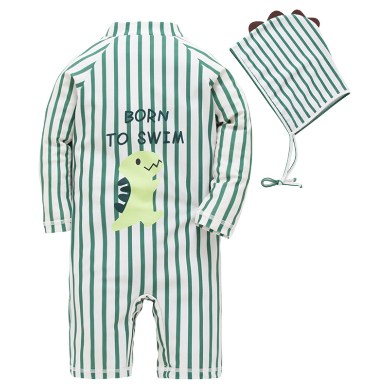 Sugar Rush Striped Classic Full Sleeves Swimwear & Cap Set