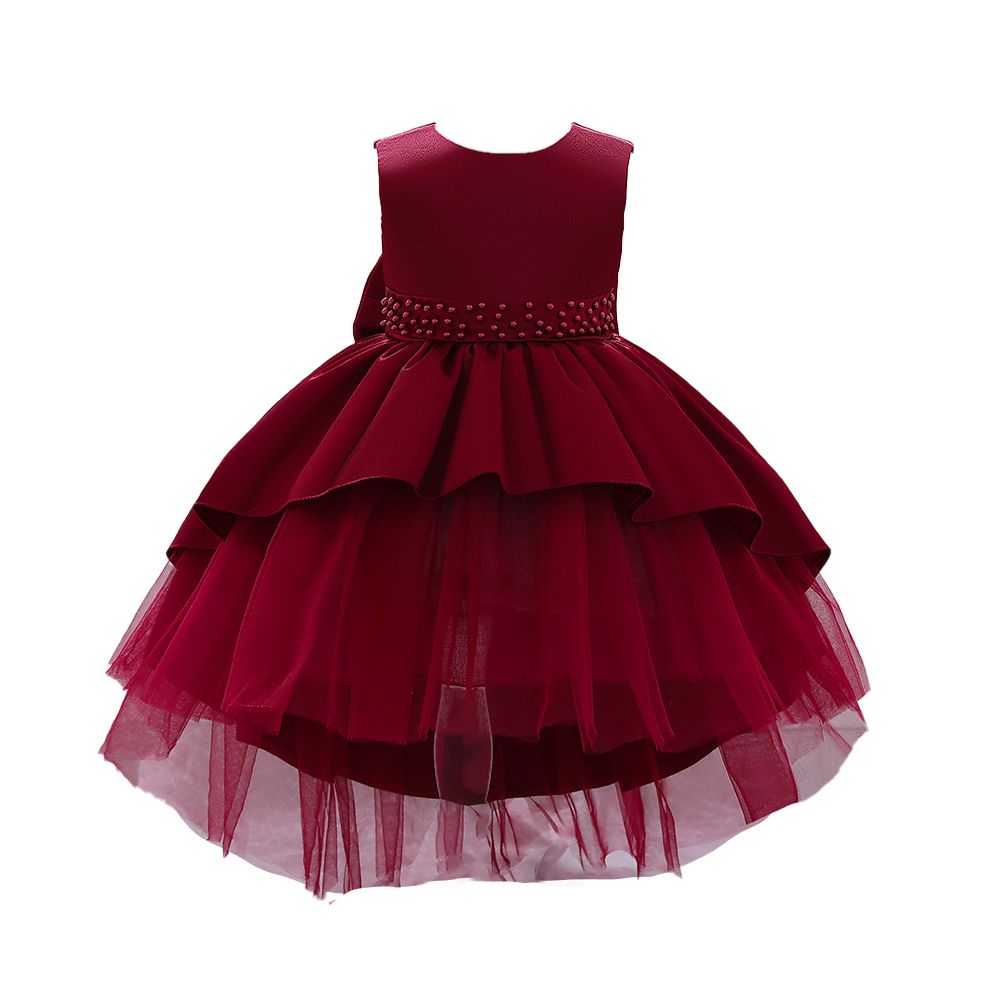 Sugar Rush Girl's Embellished Regular Layered Dress - Maroon