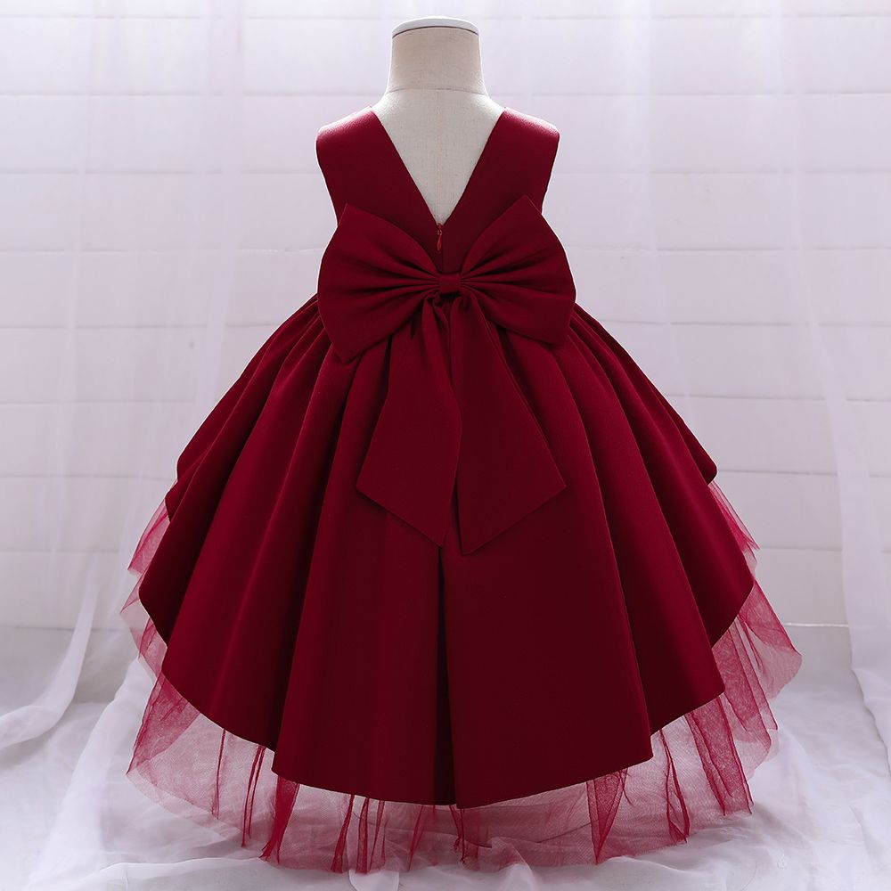 Sugar Rush Girl's Embellished Regular Layered Dress - Maroon