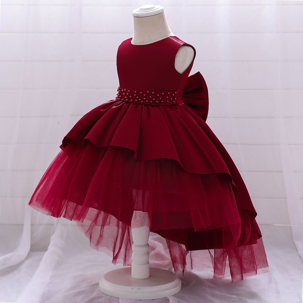 Sugar Rush Girl's Embellished Regular Layered Dress - Maroon