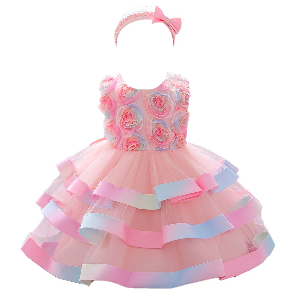 Sugar Rush Appliqued with Headband Party Dress - Pink