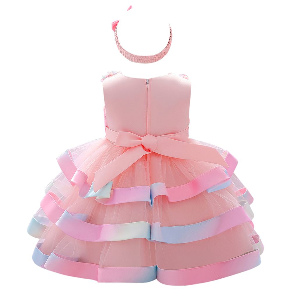 Sugar Rush Appliqued with Headband Party Dress - Pink