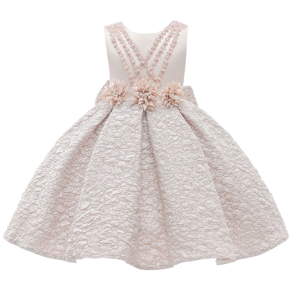 Sugar Rush Embroidered Regular Round Neck Sleeveless Party Dress - Beige