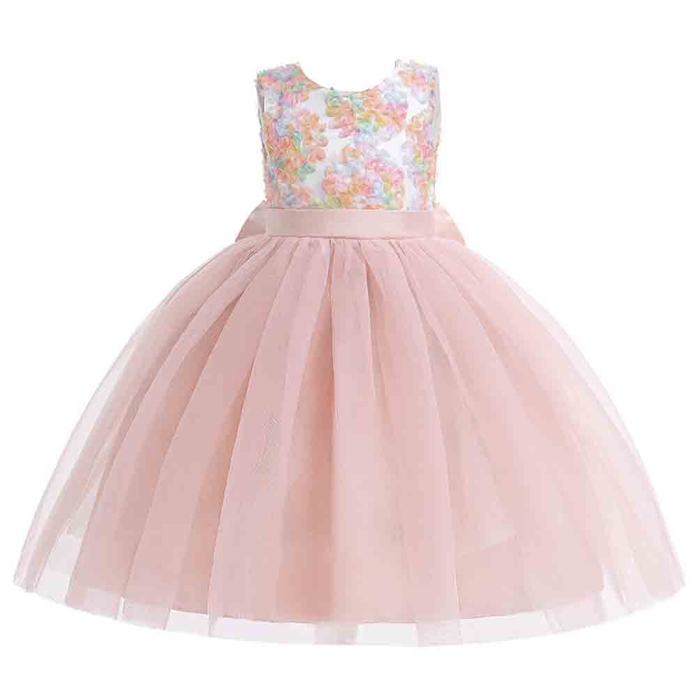 Sugar Rush Embroidered Round Neck Party Dress - Pink