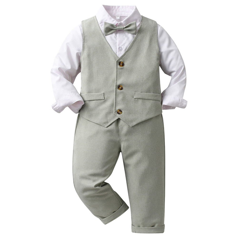 Sugar Rush Checked Full Sleeves Party Wear - Green - 3 Pcs