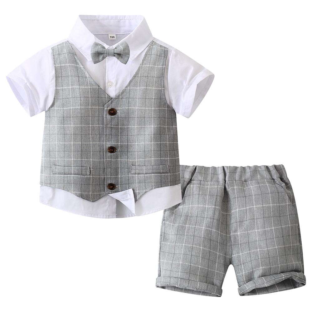 Sugar Rush Checked Classic Shirt & Shorts - Grey - 2 Pcs