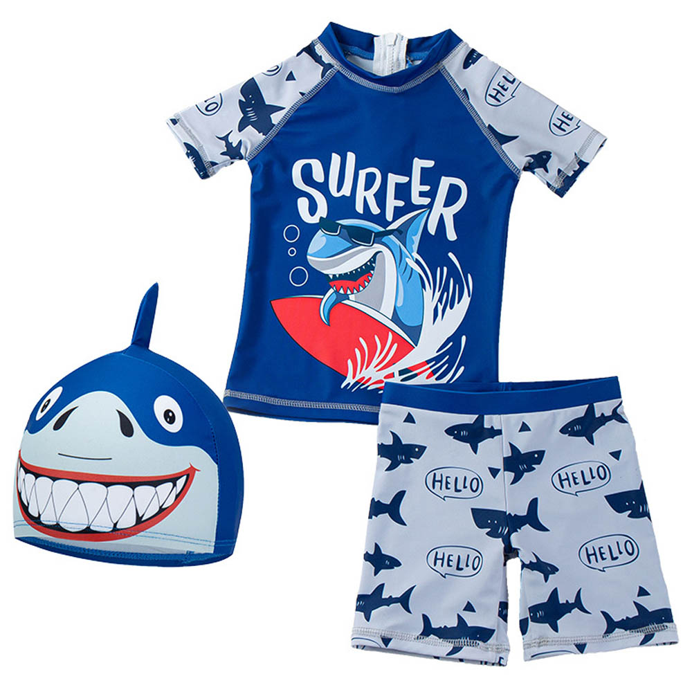 Sugar Rush Shark Short Sleeves Swimwear & Cap - 2 Pcs