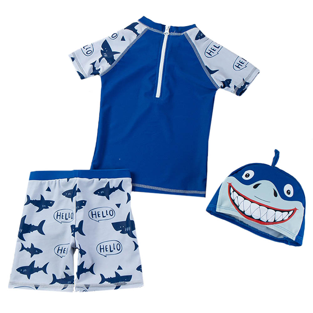 Sugar Rush Shark Short Sleeves Swimwear & Cap - 2 Pcs
