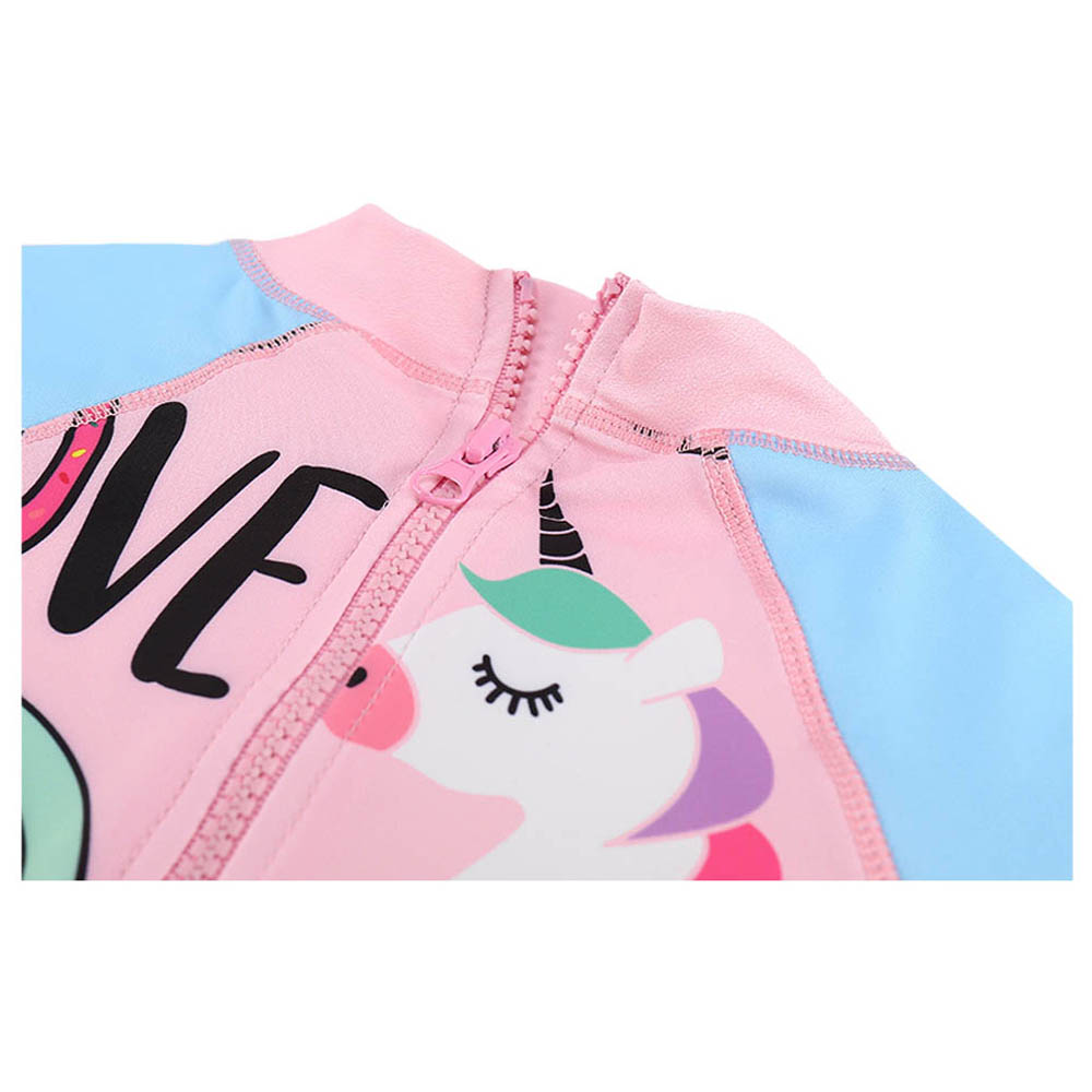 Sugar Rush Unicorn High-Neck Short Sleeves Swimsuit - Pink