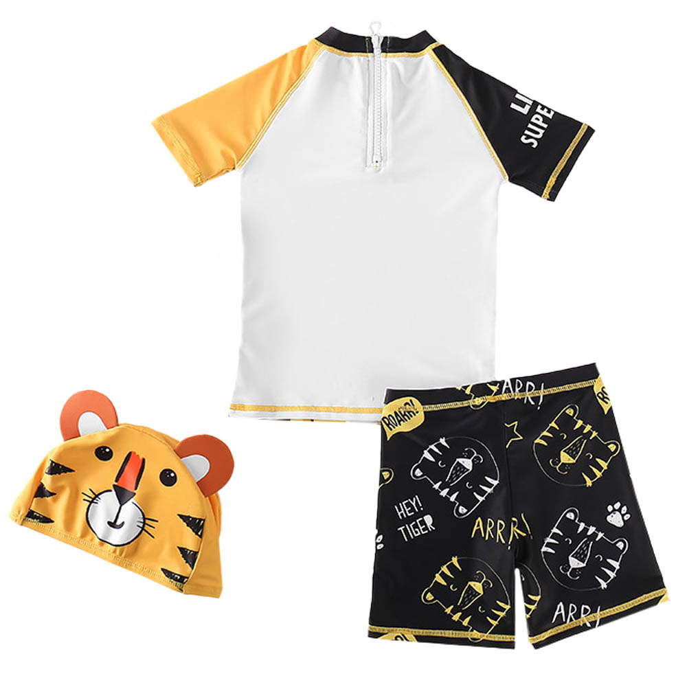 Sugar Rush Boys Printed Swimwear & Cap - Yellow - 3 Pcs