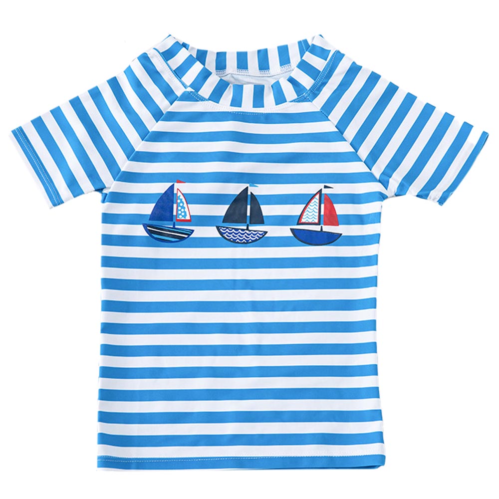 Sugar Rush Round Neck Striped Swimwear & Cap - 3 Pcs