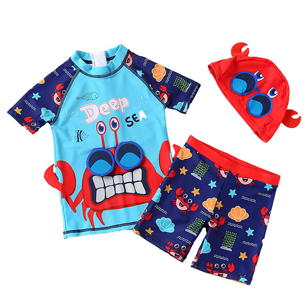 Sugar Rush Short Sleeves Swimwear & Cap - Blue - 3 Pcs