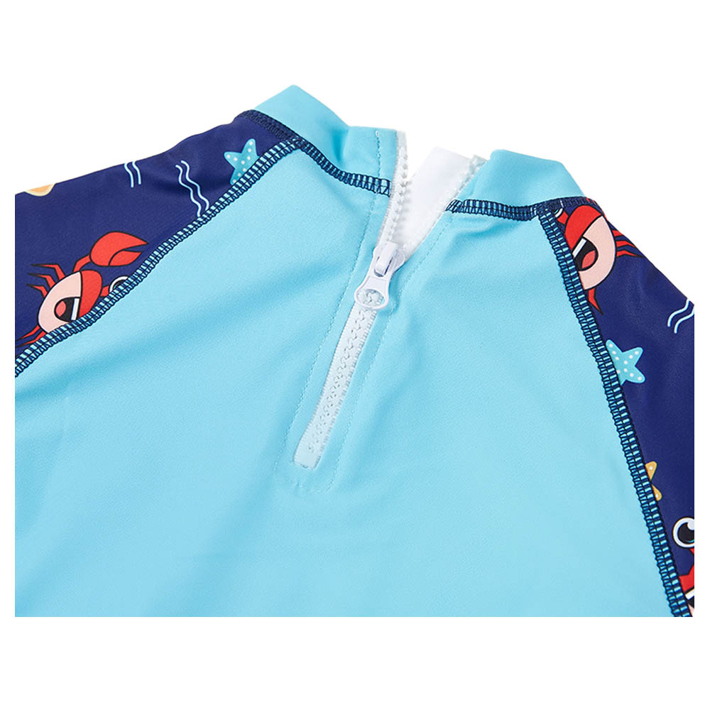 Sugar Rush Short Sleeves Swimwear & Cap - Blue - 3 Pcs