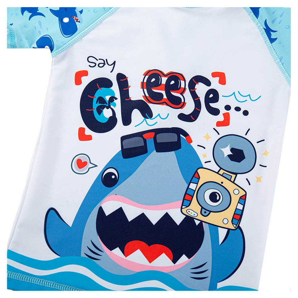 Sugar Rush Boys Shark Round Neck Swimsuit & Cap - 3 Pcs