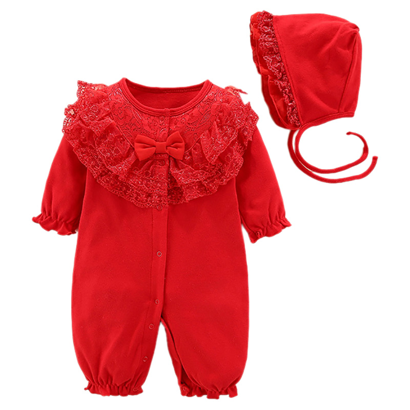 Sugar Rush Laced Romper with Cap - Red